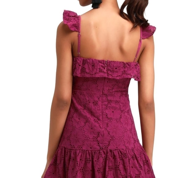 NEW-LULU’S Eyelet/Lace/Ruffled Magenta Short Dress - Picture 7 of 7